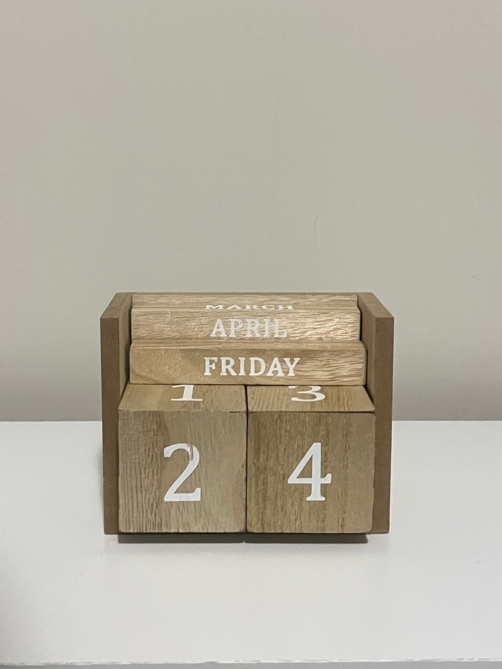 Wooden Perpetual Calendar - Natural Wood with White Numbers